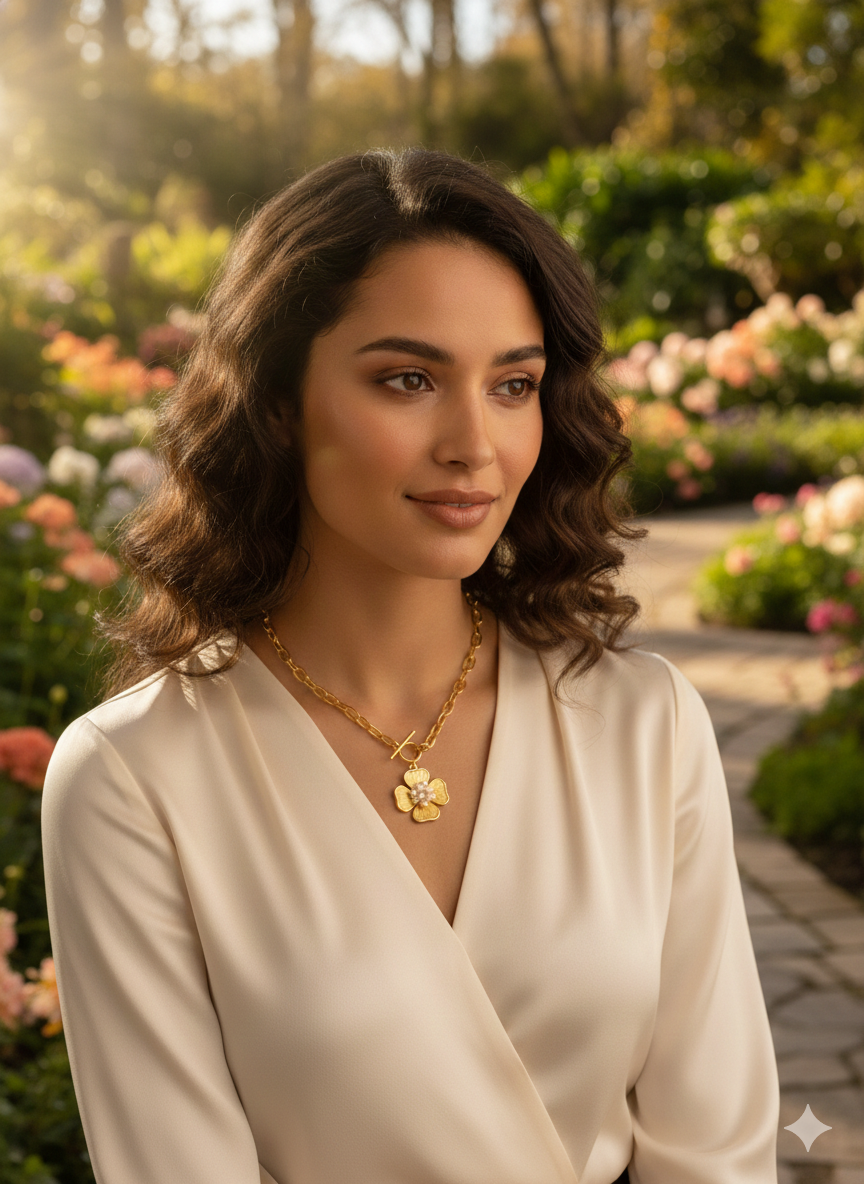 Faltu Fit Elegant Gold-Plated Pearl Flower Pendant Bracelet for Women