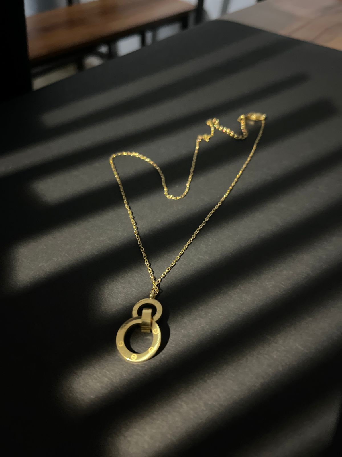 Faltu Fit Minimal Gold-Plated Double Ring Pendant Necklace for Women