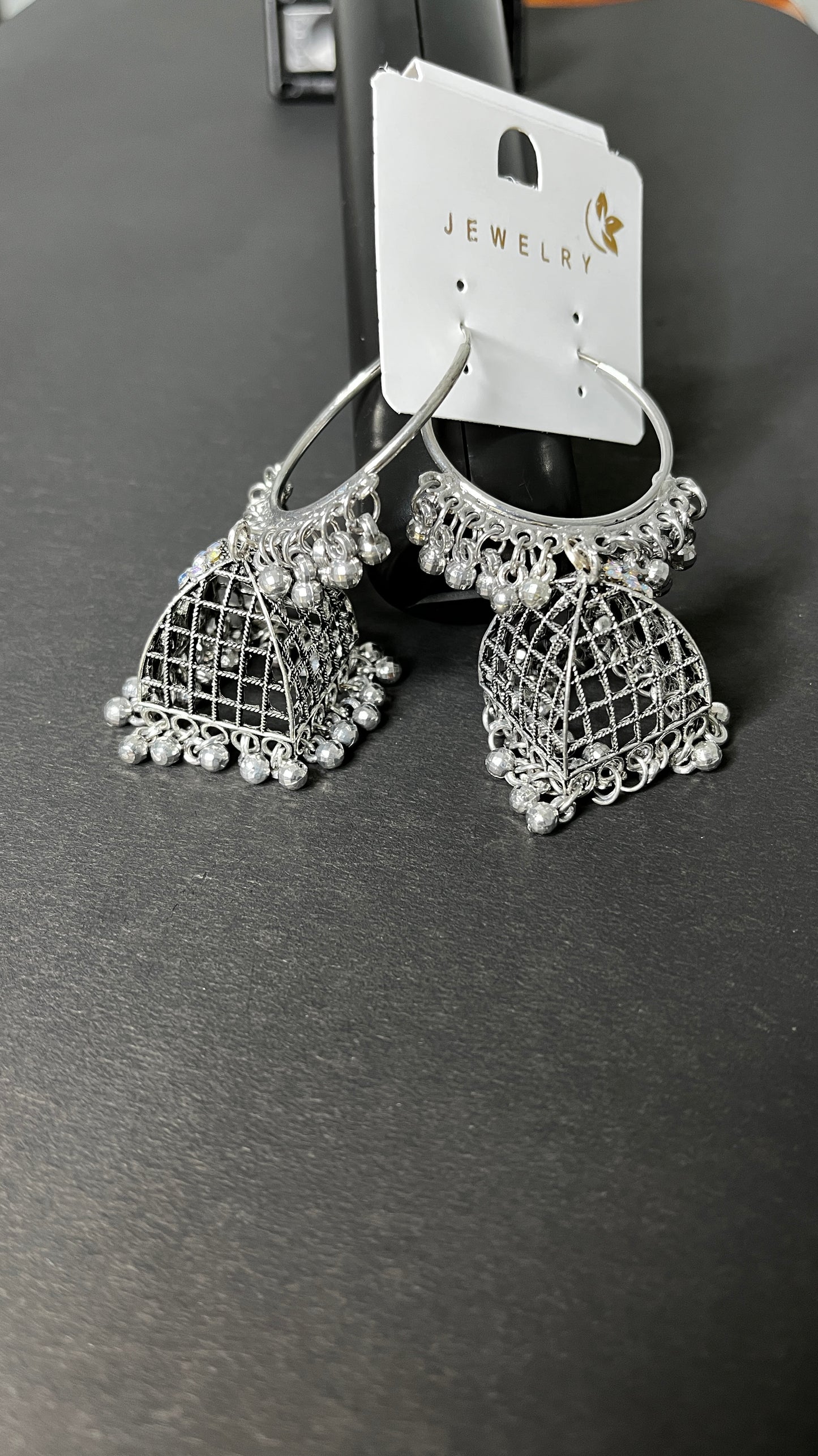 Faltufit Silver-Toned Filigree Jhumka Hoop Earrings