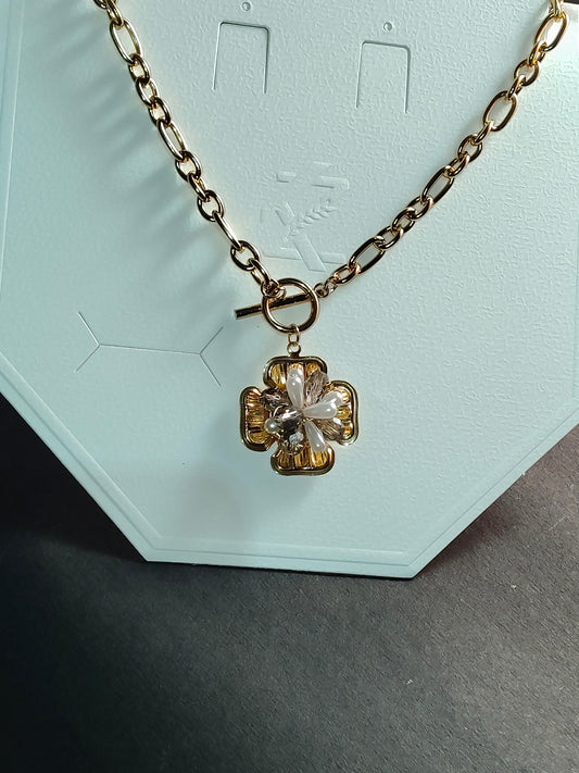 Faltu Fit Elegant Gold-Plated Pearl Flower Pendant Bracelet for Women