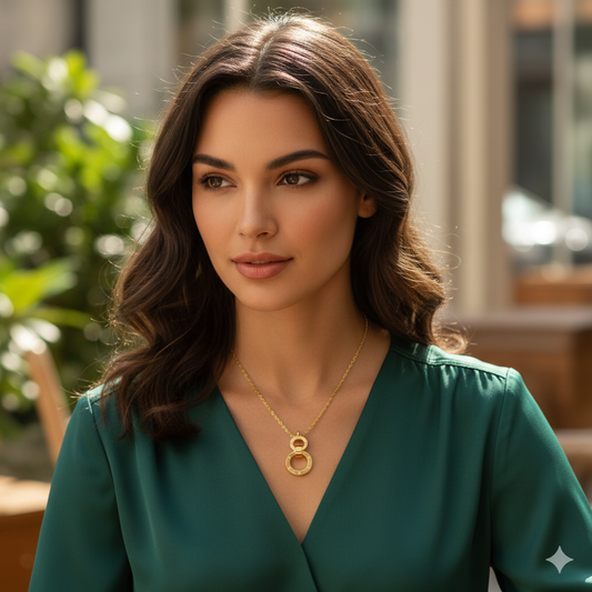 Faltu Fit Minimal Gold-Plated Double Ring Pendant Necklace for Women