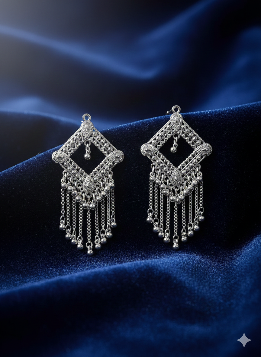 Faltu Fit Traditional Silver-Plated Chain Dangler Earrings