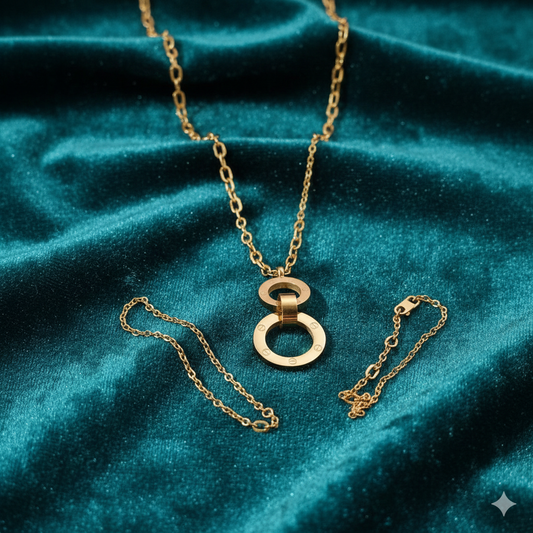 Faltu Fit Minimal Gold-Plated Double Ring Pendant Necklace for Women