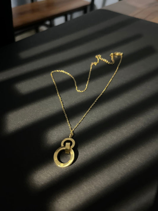 Faltu Fit Minimal Gold-Plated Double Ring Pendant Necklace for Women