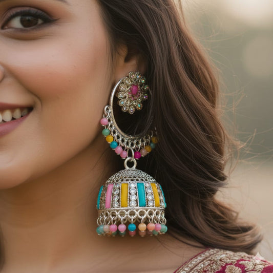 Faltufit's Bohemian Rhapsody Multi-Color Beaded Jhumka Hoops
