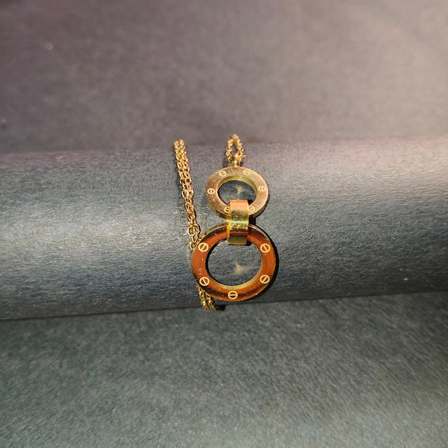 Faltu Fit Minimal Gold-Plated Double Ring Pendant Necklace for Women