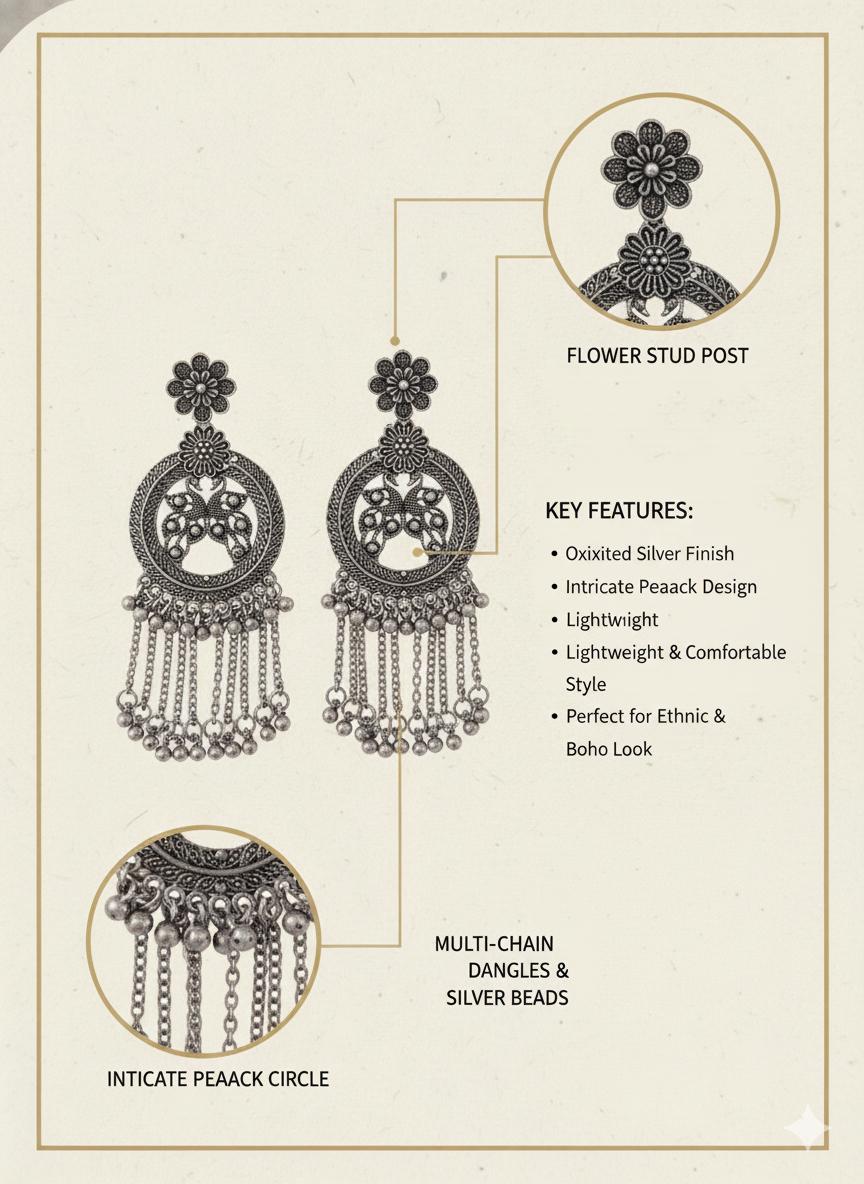 Faltufit Ethnic Peacock Chain Earrings