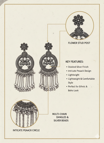 Faltufit Ethnic Peacock Chain Earrings