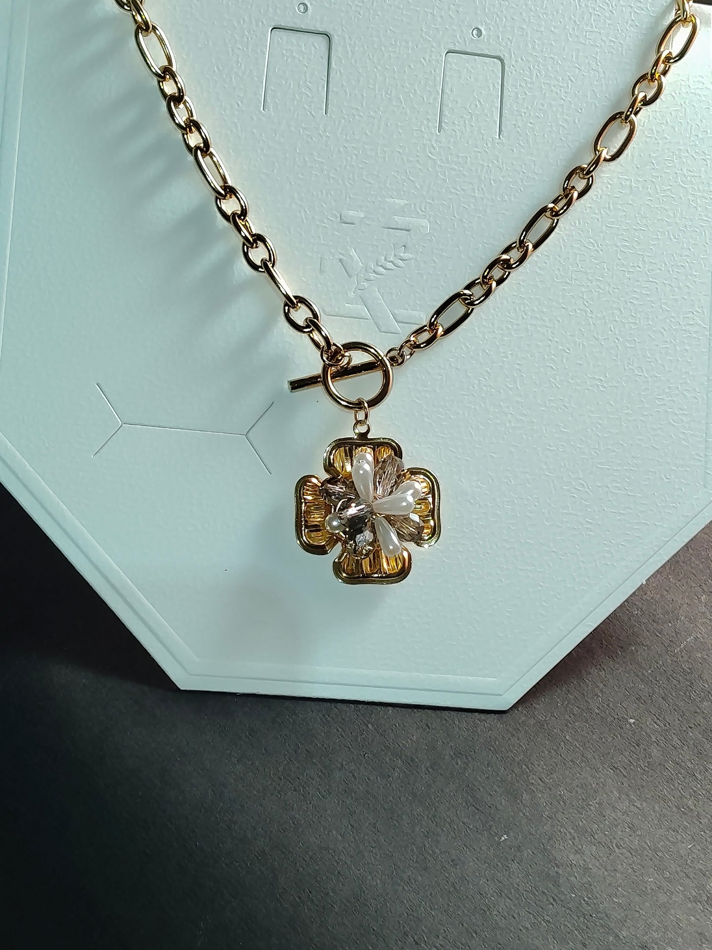 Faltu Fit Elegant Gold-Plated Pearl Flower Pendant Bracelet for Women