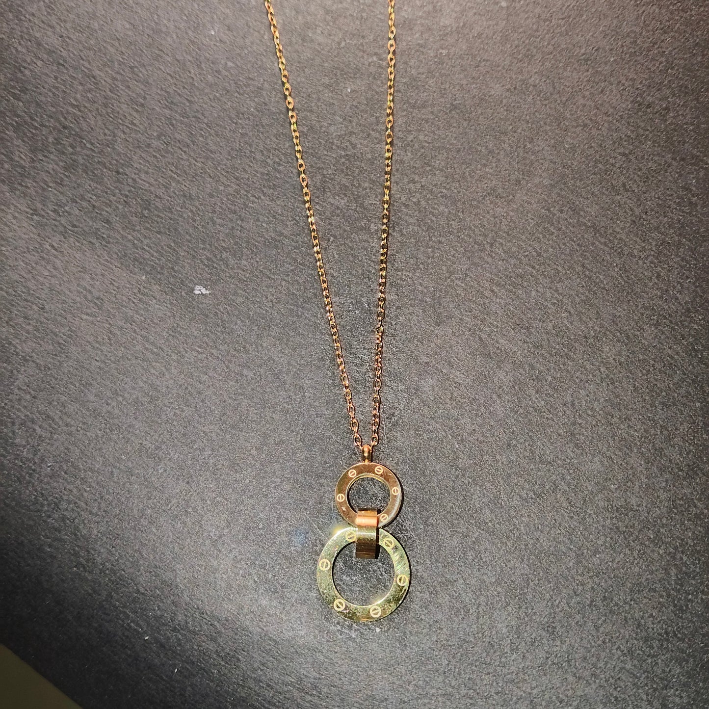 Faltu Fit Minimal Gold-Plated Double Ring Pendant Necklace for Women