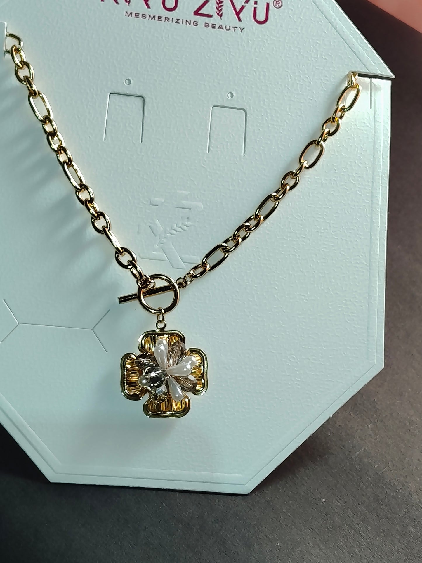 Faltu Fit Elegant Gold-Plated Pearl Flower Pendant Bracelet for Women