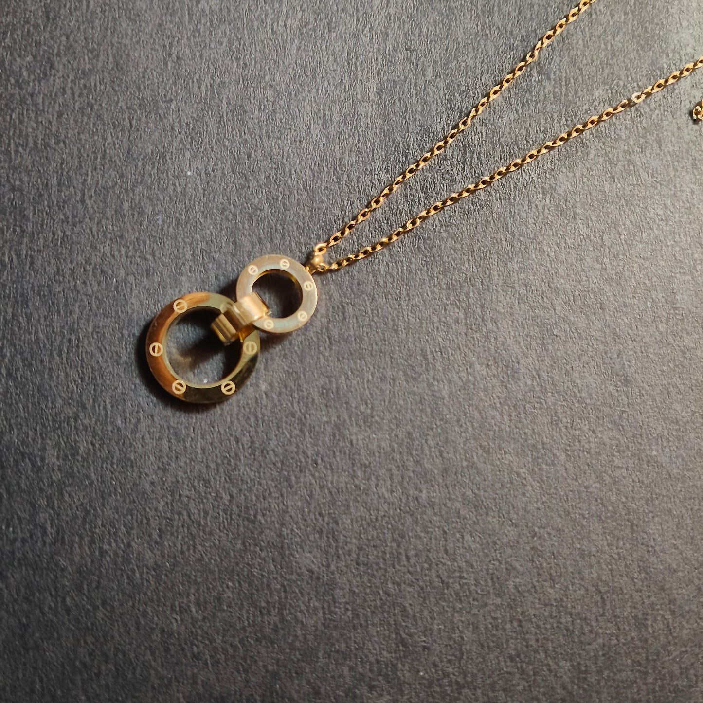 Faltu Fit Minimal Gold-Plated Double Ring Pendant Necklace for Women