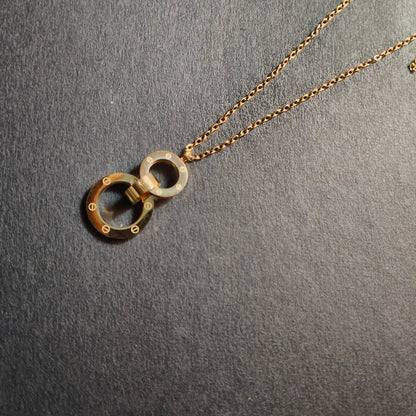 Faltu Fit Minimal Gold-Plated Double Ring Pendant Necklace for Women