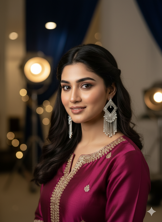 Faltu Fit Traditional Silver-Plated Chain Dangler Earrings