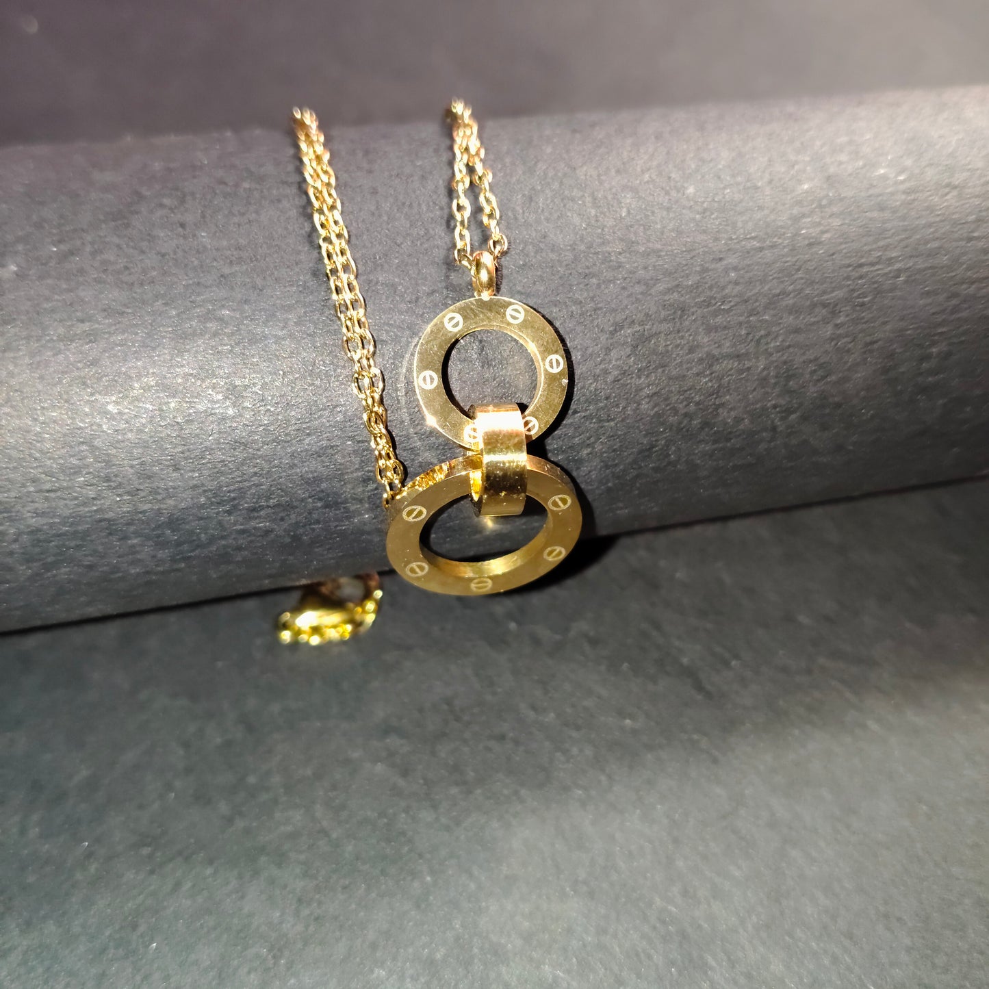 Faltu Fit Minimal Gold-Plated Double Ring Pendant Necklace for Women