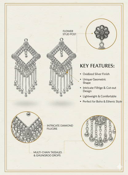 Faltu Fit Traditional Silver-Plated Chain Dangler Earrings
