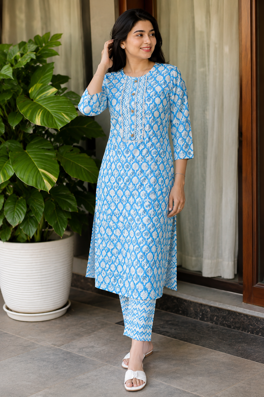 FaltuFit Azure Grace Women Cotton Printed Kurta Pant Set