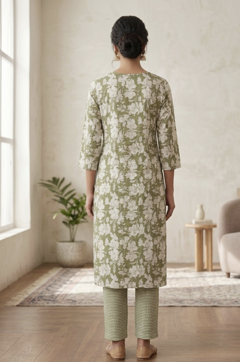 FaltuFit Blush Pink Floral Printed Kurta Pant Set