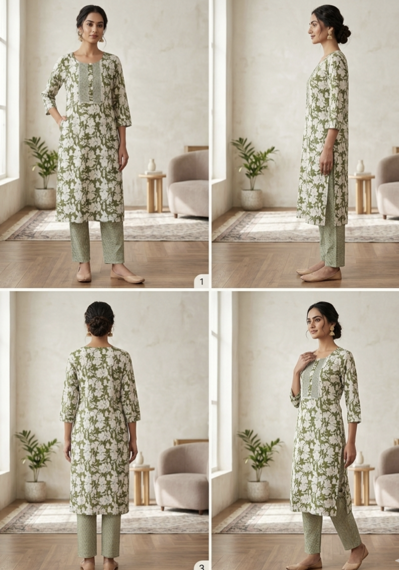 FaltuFit Blush Pink Floral Printed Kurta Pant Set