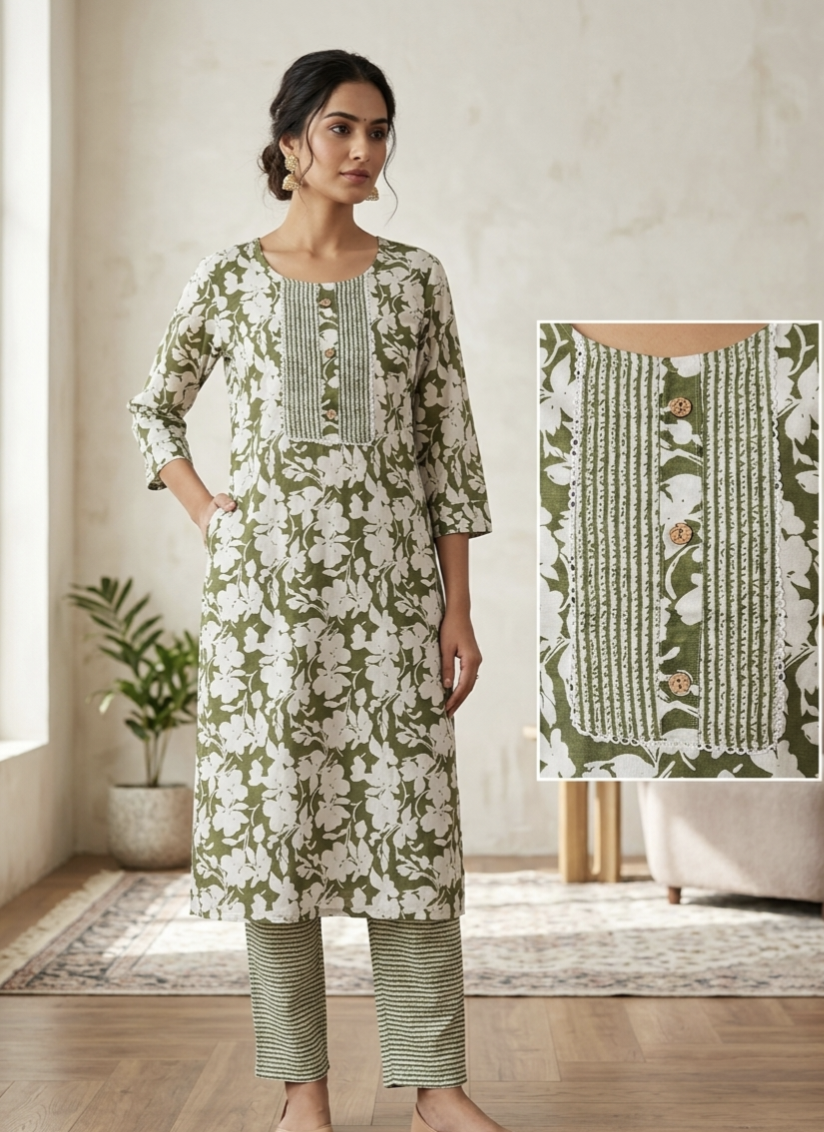 FaltuFit Blush Pink Floral Printed Kurta Pant Set